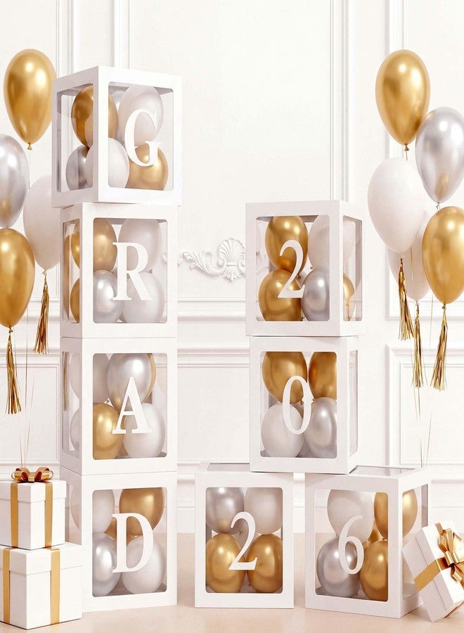 Ledido 4 Pieces 2026 Graduation Balloon Boxes Decorations, White Clear Grad Balloon boxes with Letters, Class of 2026 Graduation Party Supplies for College, High School, Prom, Birthday, Baby Shower - Image 1